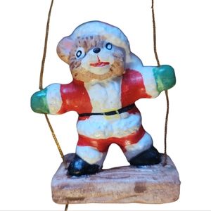 Vtg 92 Christmas 4 Santa Teddy Bears On Ladder Swing Ornament Trippies Inc